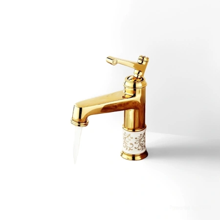 Golden vintage ingots, brass bathroom faucet, plastic base, fashionable and retro style Golden vintage ingots, brass bathroom faucet, plastic base, fashionable and retro style